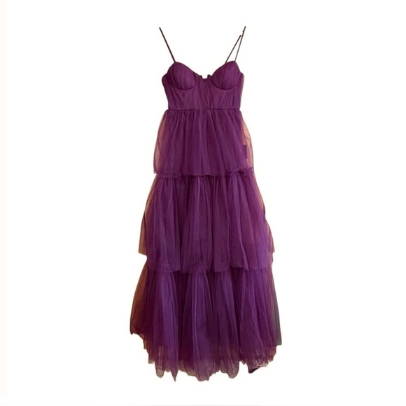 NEW Lulus Unforgettable Poise Plum Purple Tulle Bustier Tiered Maxi Dress #1587 - Picture 5 of 7